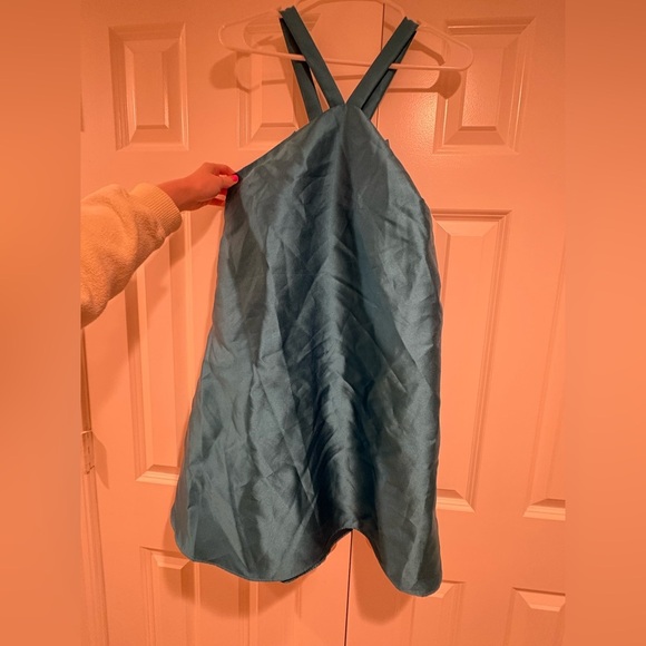 Teal Halter Top Cocktail Dress with Bow Back Size 10 EUC Wedding Guest - Picture 8 of 8